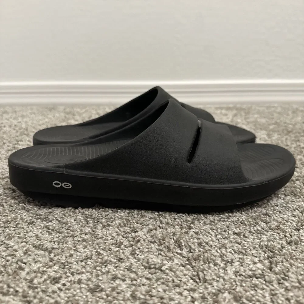 Oofos Ooahh Slide Sandals Men’s Size 12 Black Recovery Comfort Slip On GUC